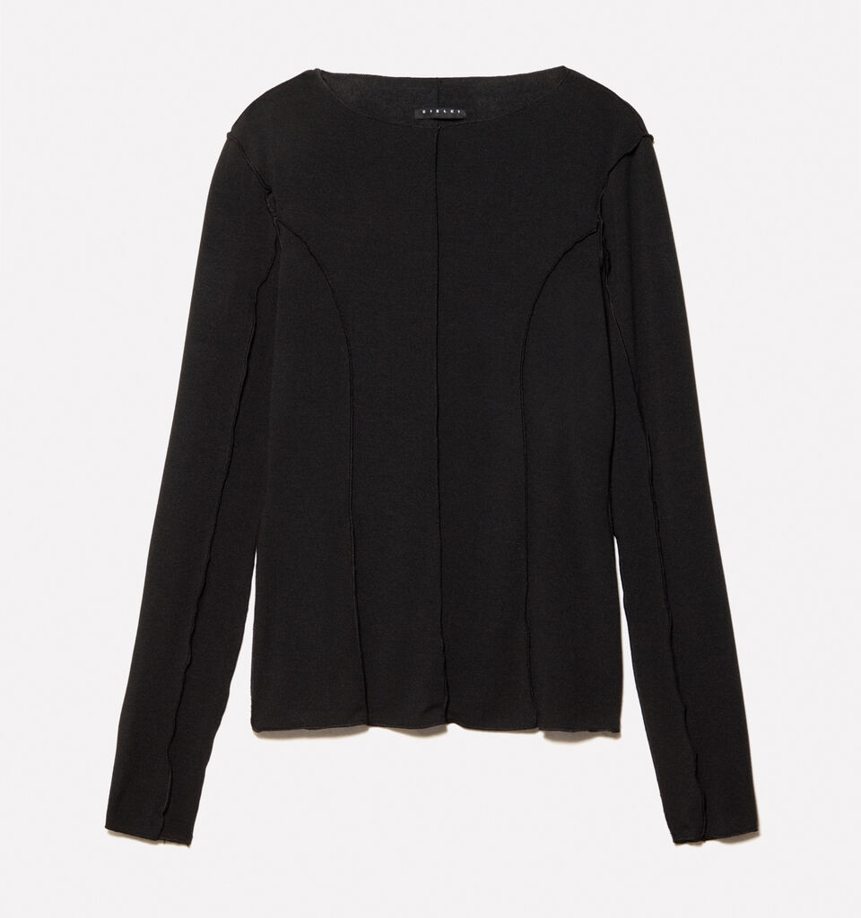 Black t-shirt with seams - women's long sleeve t-shirts - Black | Sisley image number 6